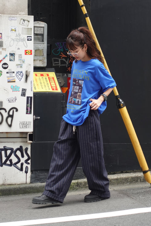 リネン混ストライプラフパンツ